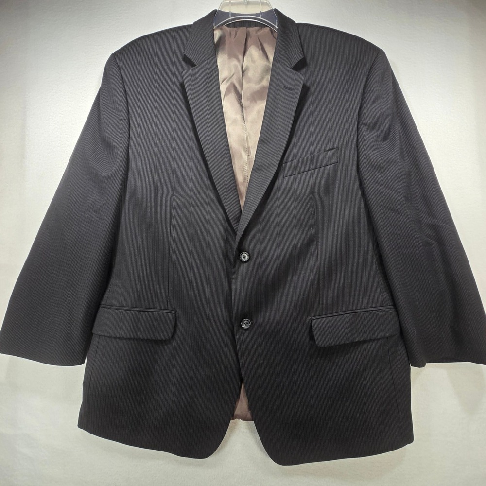 JOE Joseph Abboud Mens 46R Wool Suit Jacket Black Pinstripe Blazer 2 Button